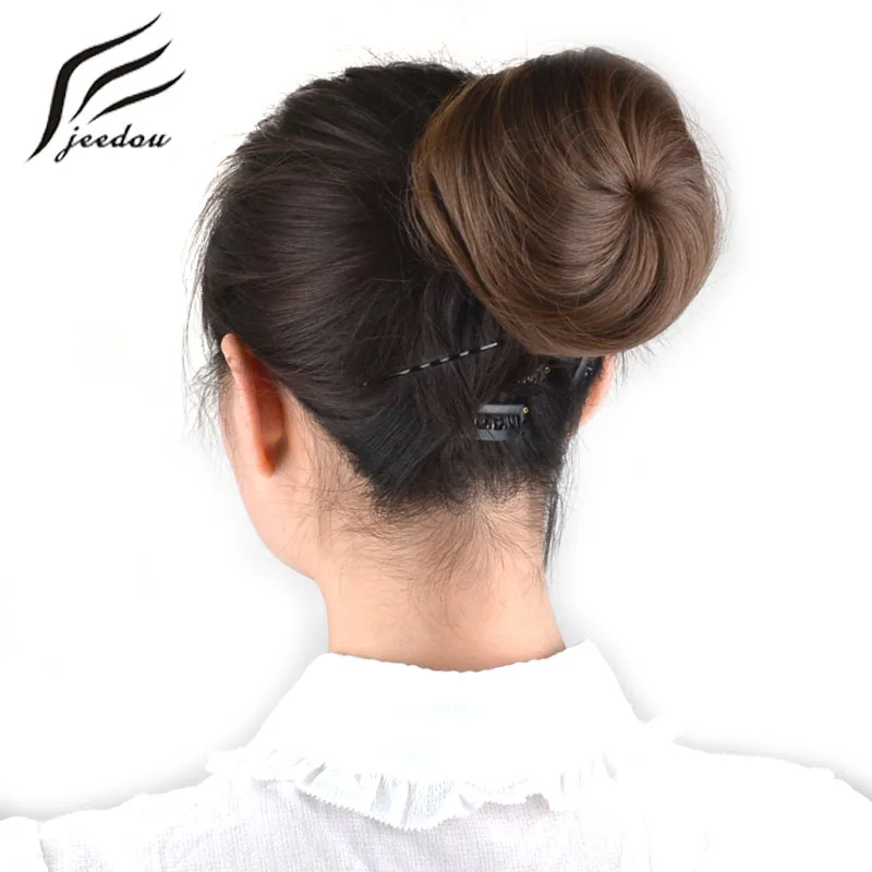 Jeedou синтетические волосы шиньон круглые сферические Updos прямые волосы клип на пучок волос валик-бублик светло-коричневые цветные шиньоны