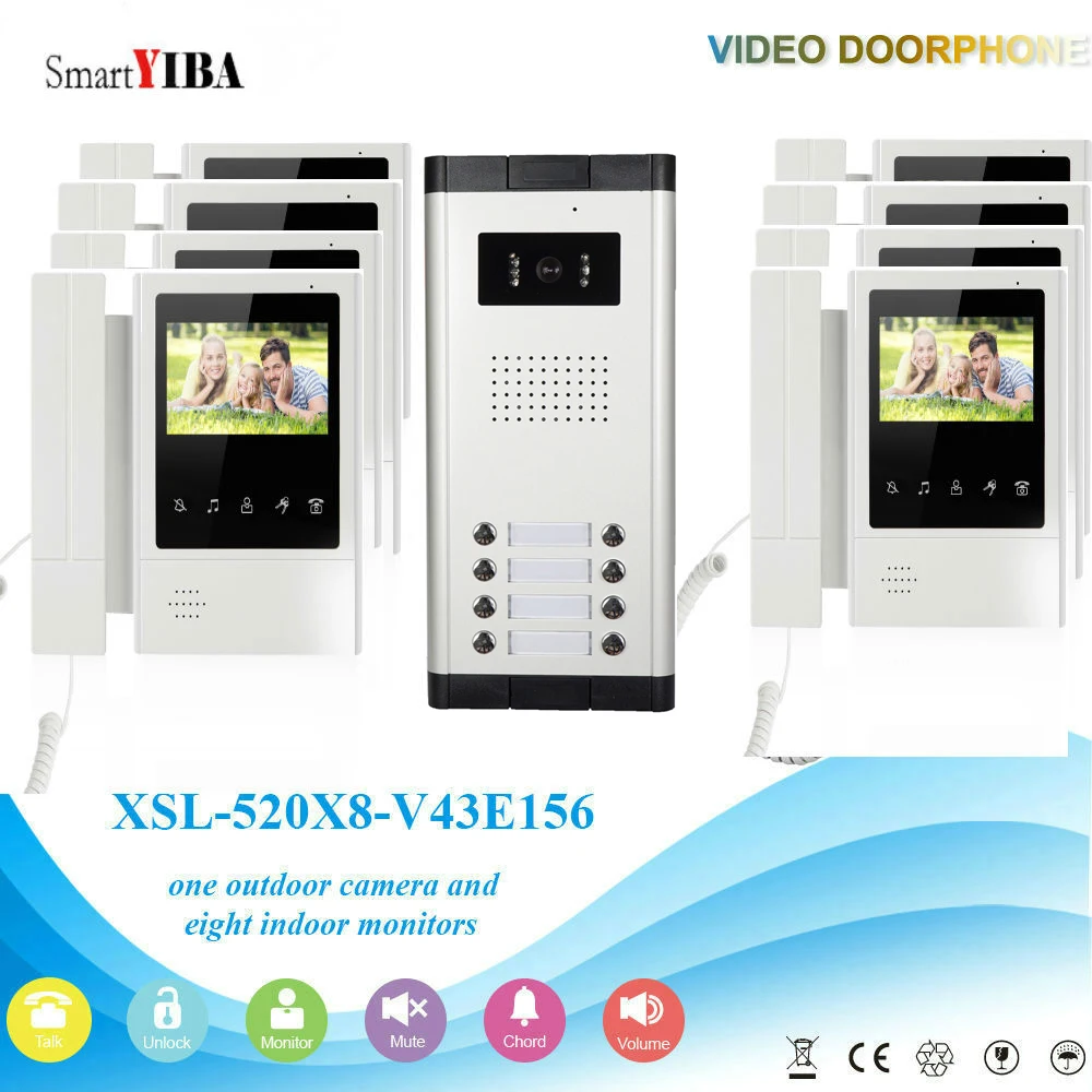 

SmartYIBA 4.3 Inch Touch Screen Handheld Video Intercoms for Private Homes 8 Units Apartments Video Door Phone Night Vision