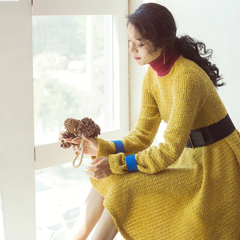 VERRAGEE женское вязаный однотонный 2019 новое осеннее платье с длинным рукавом