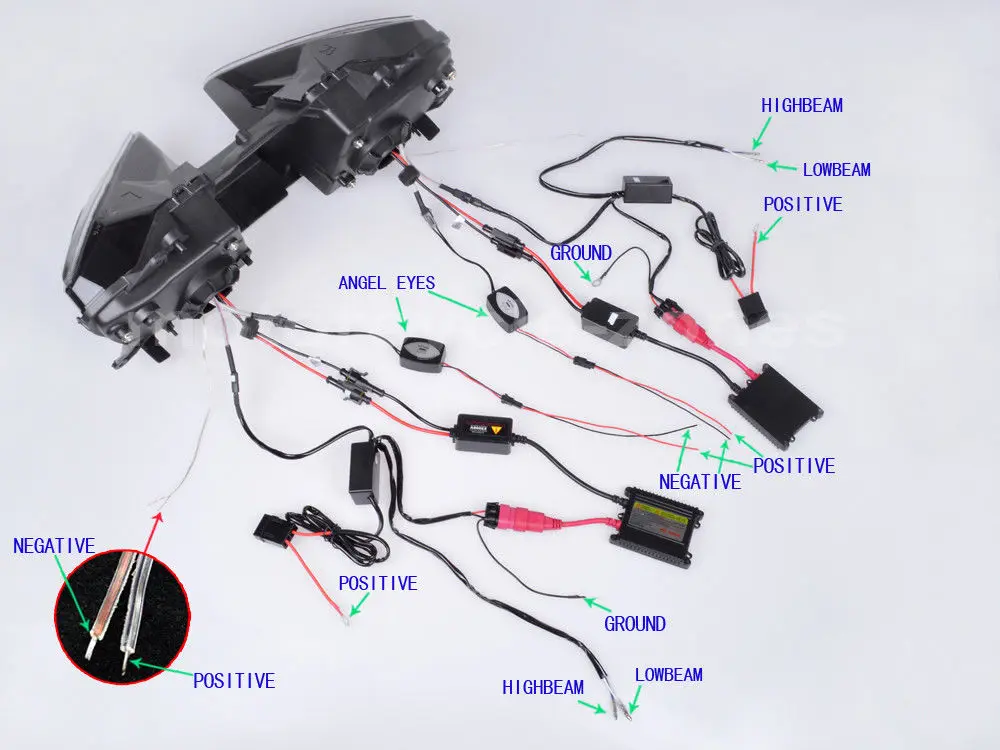 Синий ангельский глаз HID фара проектора красный демон в сборе для Honda CBR 1000 RR 2004-2007 |