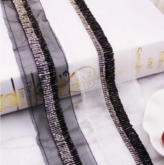 

11Yards 1.8cm Width White Black Beading Trims Beaded Ribbon For Sewing Collar Curtain Belt Accessories Mesh Lace Decoration
