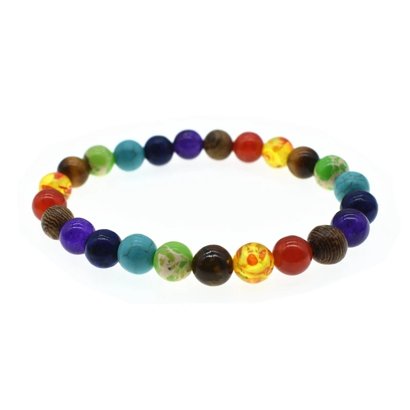 Горячая Новинка Браслет из деревянных бусин 7 цветов чакра аура натуральные