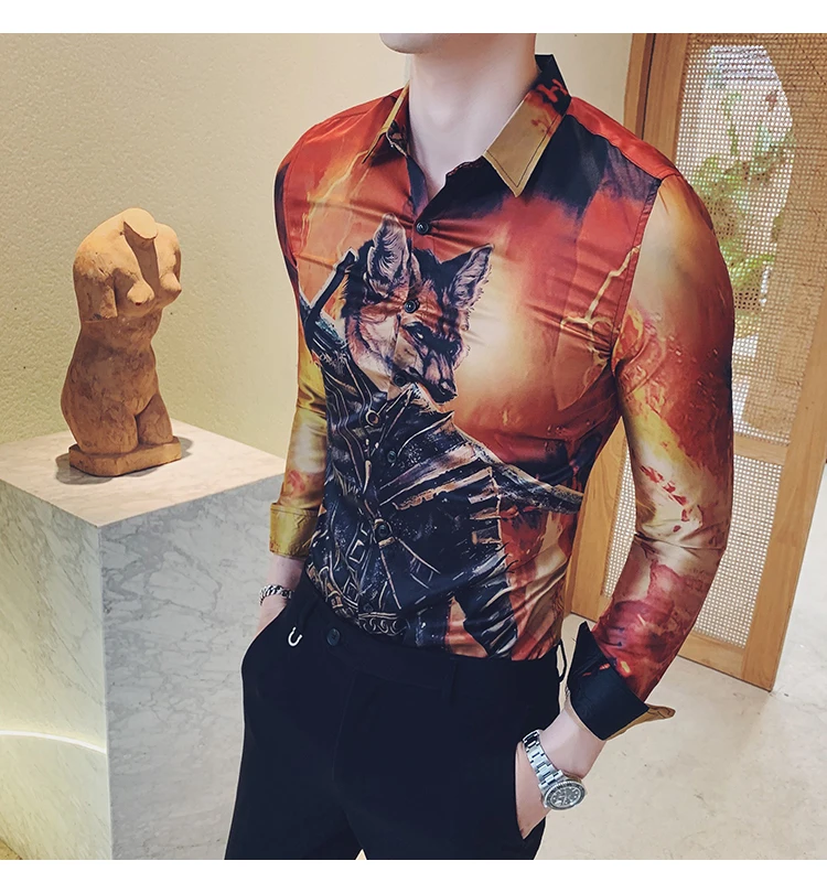 Футболка с принтом волка мужская с длинными рукавами Camisa Masculina Высококачественная Мужская одежда Camisa Homem Осенняя рубашка Social Masculina