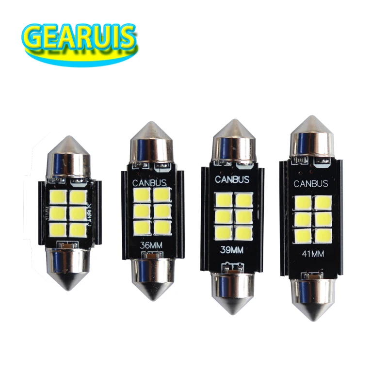 Фото Высококачественные светодиодные лампы C5W 2835 6 SMD, 2 шт., без ошибок Canbus, 6000K, Festoon, 6 светодиодов, 31/36/39/41 мм, Canbus, 12В, для чтения. №1