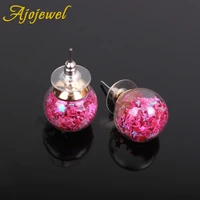 ajojewel rose red glass ball stud earrings with stars women cute jewelry gifts