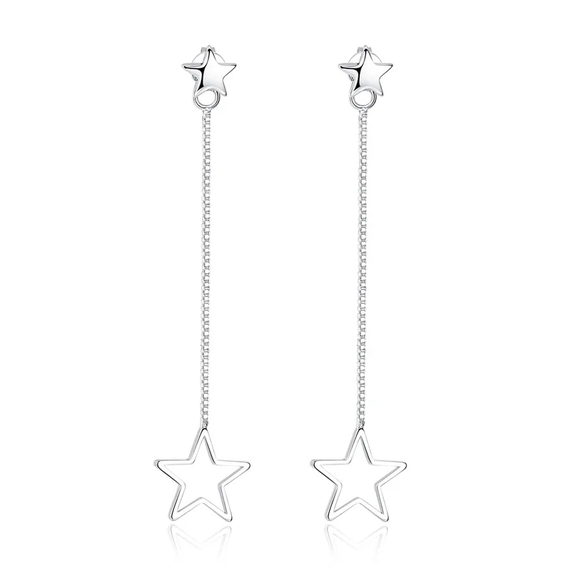 

100% 925 sterling silver fashion star design long stud earrings for women jewelry birthday Gift wholesale drop shipping