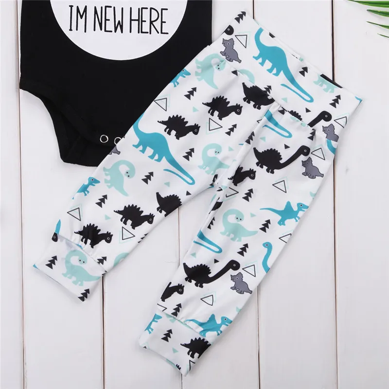 pudcoco Newborn 3PCS Baby kids boy girl clothes set round hello letter Bodysuit + pant dinosaur print outfits clothing sets | Детская
