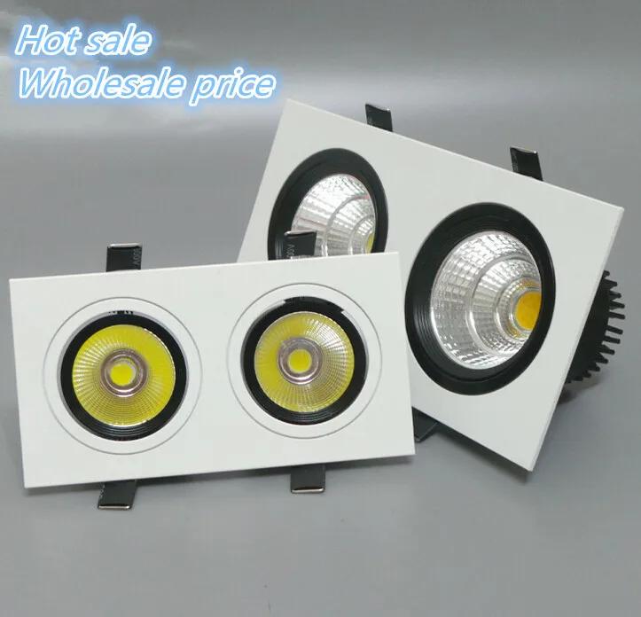 Square Double 20W Dimmable Recessed led downlight 2*10W COB LED Spotlight led ceiling lamp AC 90V -240V Free shipping