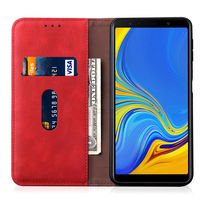 Роскошный тонкий кожаный чехол-книжка в стиле ретро для Samsung Galaxy A7 2018 A750