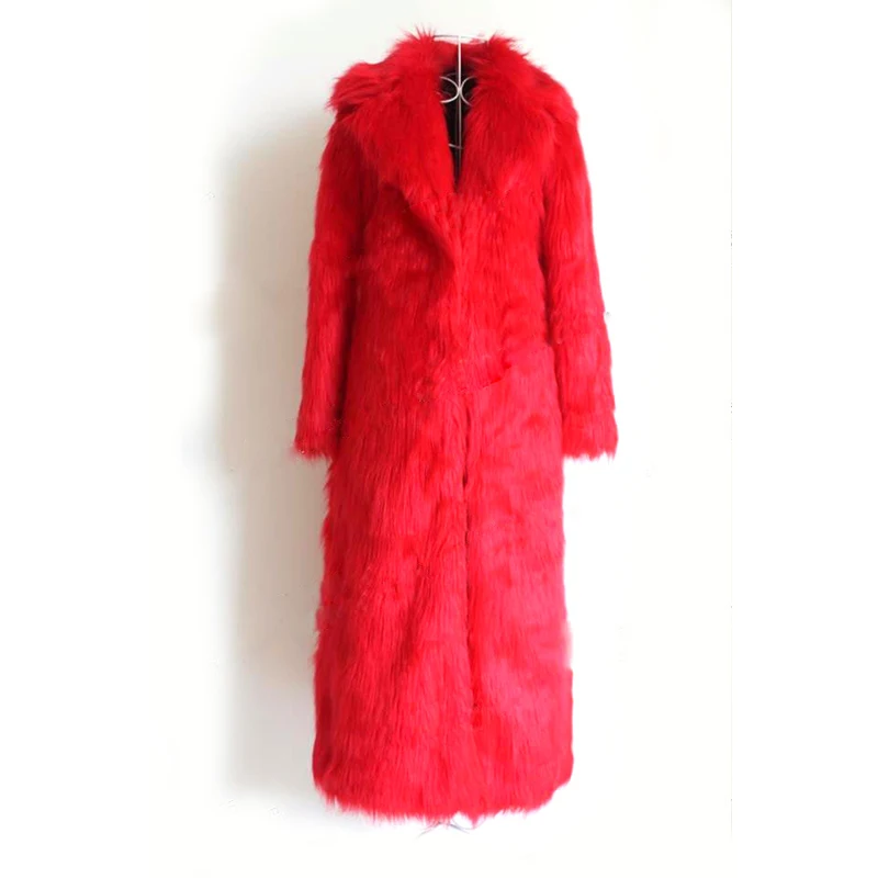 Новая зимняя женская удлиненная шуба из искусственного лисьего меха модная