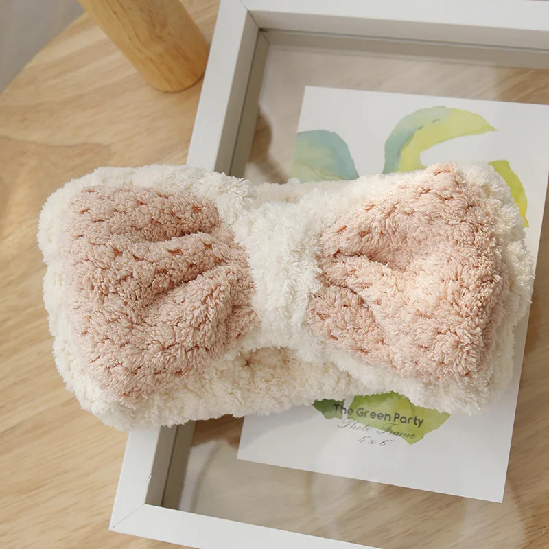white pink Мягкая Милая повязка для волос с бантиком, маска для лица, повязка для волос, милые Мультяшные Детские резинки, резинки для волос для девочек и женщин, повязка для волос для мытья лица - Цвет: white pink