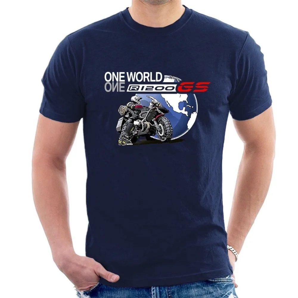 Новинка, Мужская забавная Футболка ONE WORLD GS R1200, футболка с изображением мотоцикла и приключений, все размеры, крутые футболки