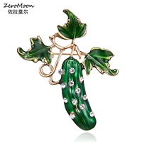 new fashion creative cucumber crystal rhinestones enamel brooch vegetables plant women garment accessory fashion jewelry