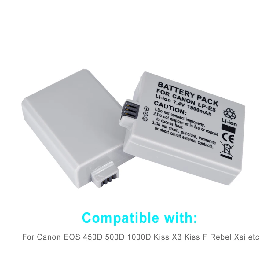 Palo 2Pcs 7.4V 1800mAh LP-E5 LP E5 LPE5 Li-ion Rechargeable Battery Digital Camera for Canon 450D 500D 1000D | Электроника