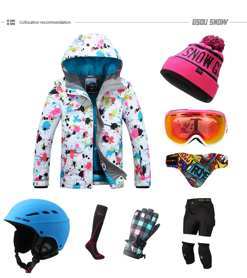 

GSOU SNOW Women's Single Board Ski Suit Windproof Winter Waterproof Warm Ultra Light Ski Jacket Snow Coat For Women Size XS-S