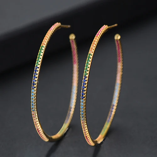 Multicolor GODKI роскошные круглые массивные большие серьги-кольца с кубическим цирконием для женщин Свадебные Круглые круглые серьги-кольца - Окраска металла: Multicolor