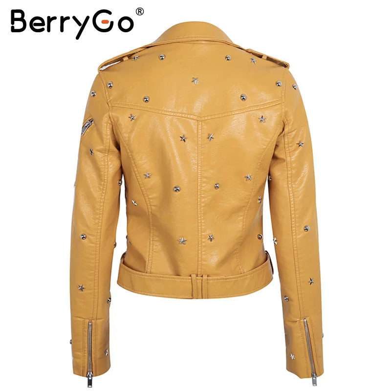 BerryGo куртка из искусственной кожи, пальто, женская верхняя одежда с заклепками, пальто на молнии, базовые куртки, пальто из искусственной кожи, осенне-зимняя женская куртка