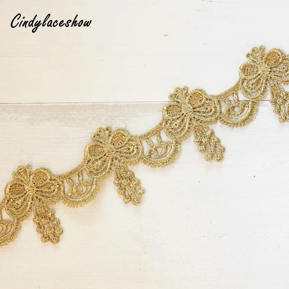 

2 Yards Butterfly Gold Lace Trim Ribbon For Handicraft Patchwork DIY Craft Wedding Lace Trim Fringe Dress Edge Sewing Appliques