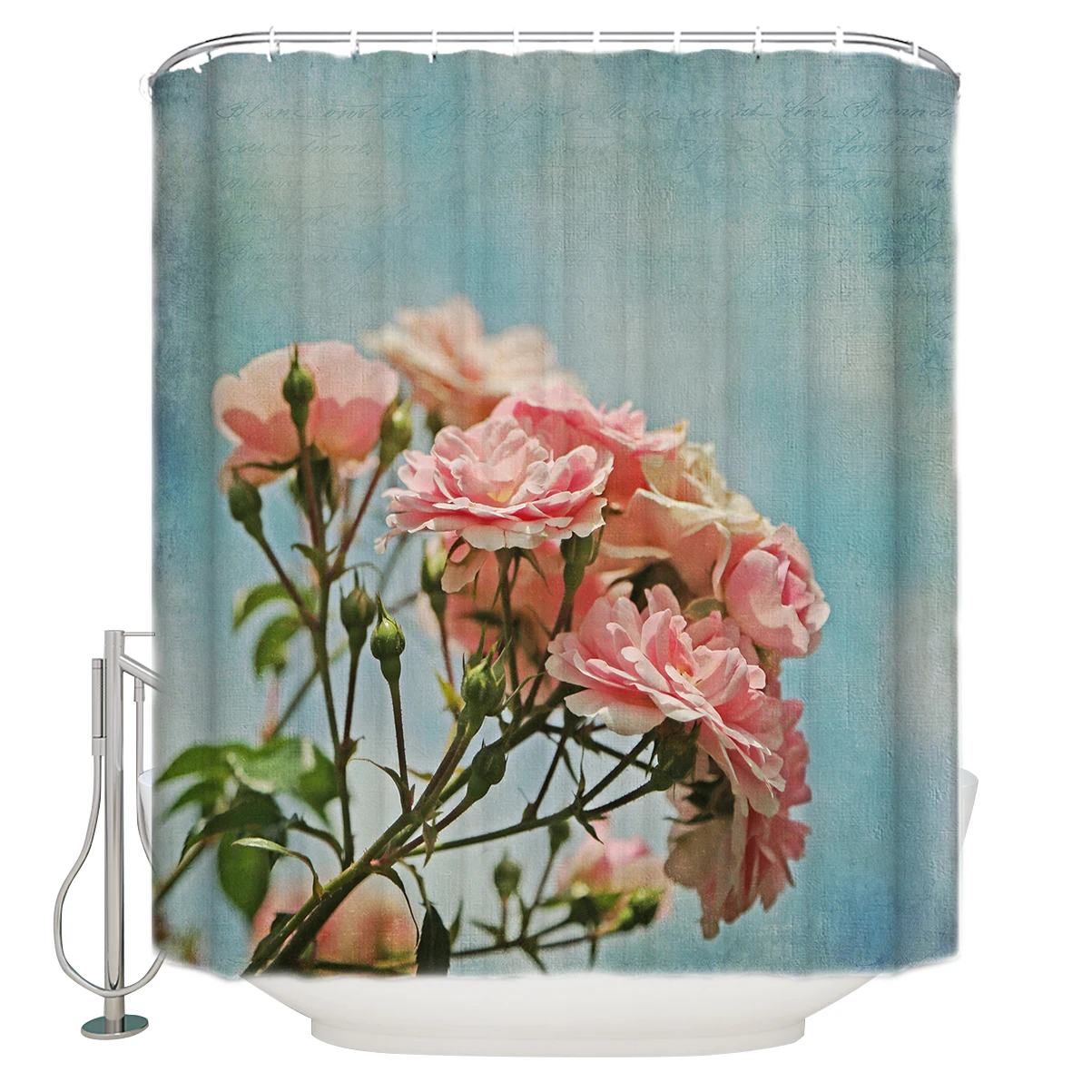 Винтажная розовая роза в пастельном синем небе очень длинная ткань для ванной