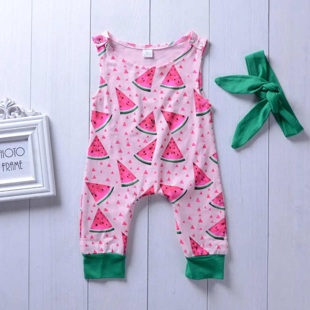 New Baby Girls Romper 2018 Summer Sleeveless Child bebes Clothes Fruit Watermelon Printed Kids Girl One-pieces Jumpsuit Outfit | Детская