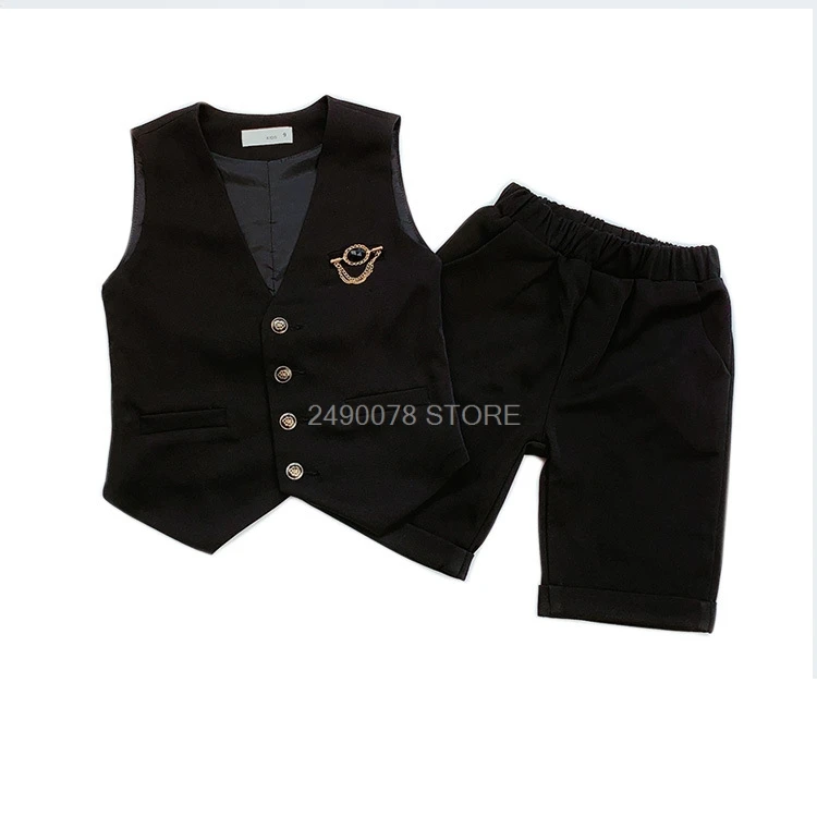 vest shorts 2pcs Г. Торжественный костюм для мальчиков с цветочным рисунком жилет+ шорты комплект детской одежды из 2 предметов на свадьбу, Детский костюм для выступлений на фортепиано, выпускной - Цвет: vest shorts 2pcs