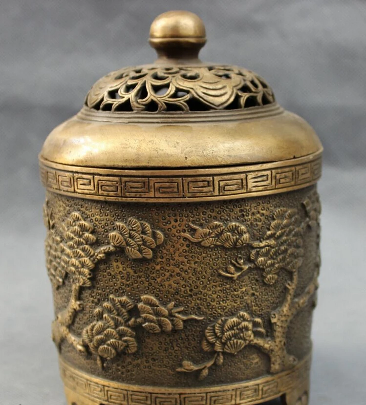 song voge gem S4325 7&quot Tibet Bronze FengShui Wealth Pine Tree Statue Buddhism Incense Burner Censer | Дом и сад