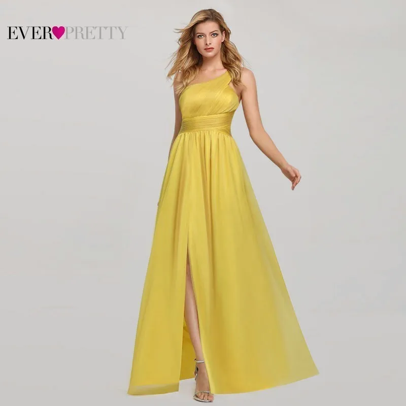 Новое поступление Высокое платье с разрезом для выпускного вечера Ever Pretty A-Line одно плечо желтое элегантное шифоновое сексуальное женское вечернее платье