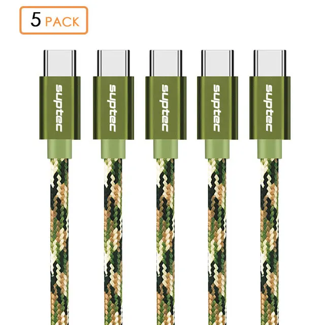 SUPTEC 5 шт. в упаковке usb type-C кабель 2 м 3 м для samsung S9 S8 Note 9 2.4A зарядное устройство Быстрая зарядка type-C кабель для huawei Xiaomi Oneplus - Цвет: Amy Green