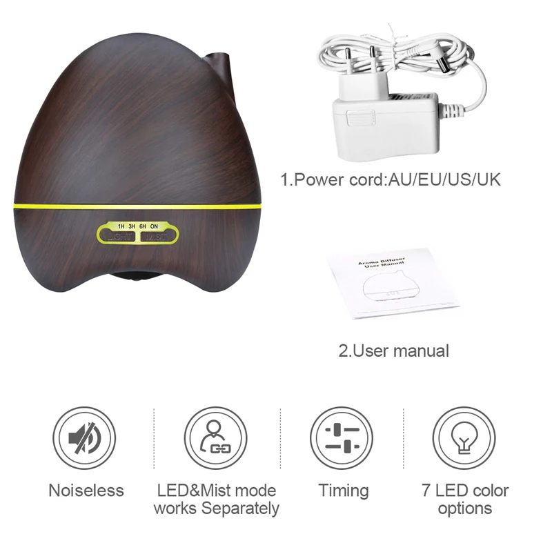 300ml Ultrasonic Air Humidifier Aroma Essential Oil Diffuser with 4 Timer Settings 7 Color Changing LED lamp Whole House Humidi | Бытовая