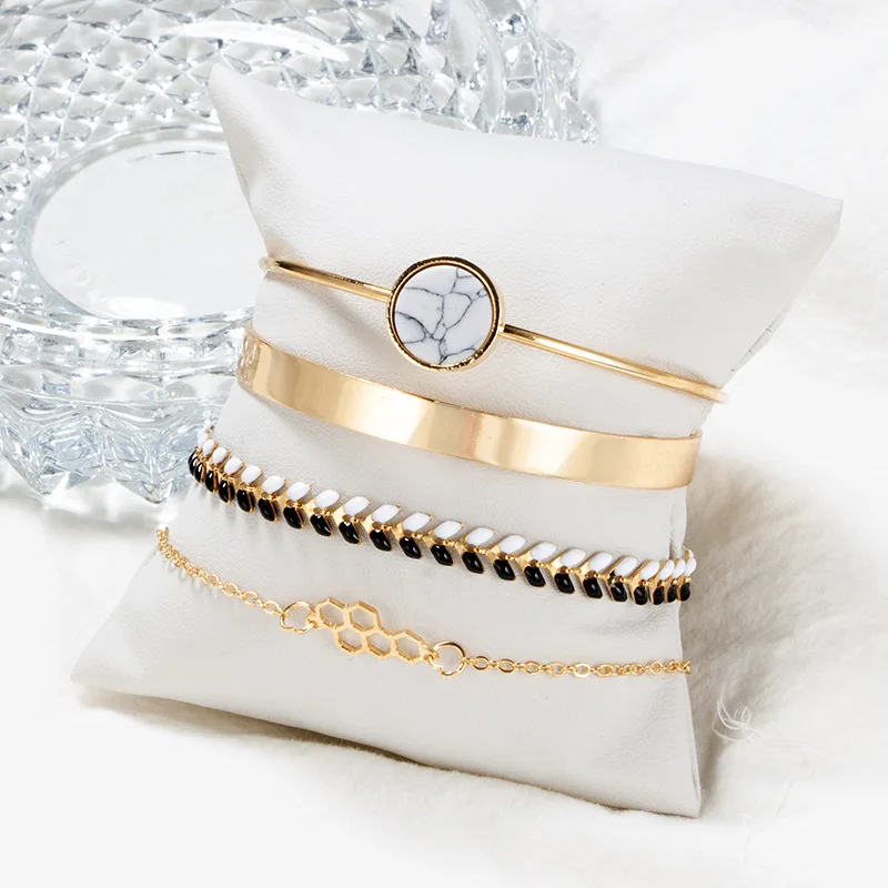 4 шт./компл. Набор браслетов в стиле панк с шестигранными многослойными камнями