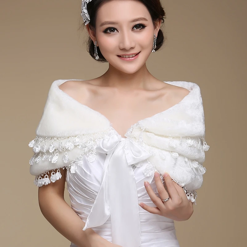 

2019 Fashion Elegant Retail Warm Faux Fur Ivory Bolero Wedding Wrap Shawl Bridal Jacket Coat Accessories Free Shipping