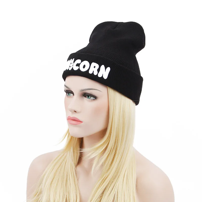 

Embroid UNICORN 2021 Winter Women's Beanies Men's Skullies Fashion Brand Warm Hat Hiphop Cap Black Gray Gorros Hip-Hop Outdoor