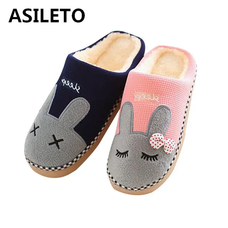 ASILETO/женские домашние тапочки с рисунком кролика теплые меховые плюшевой