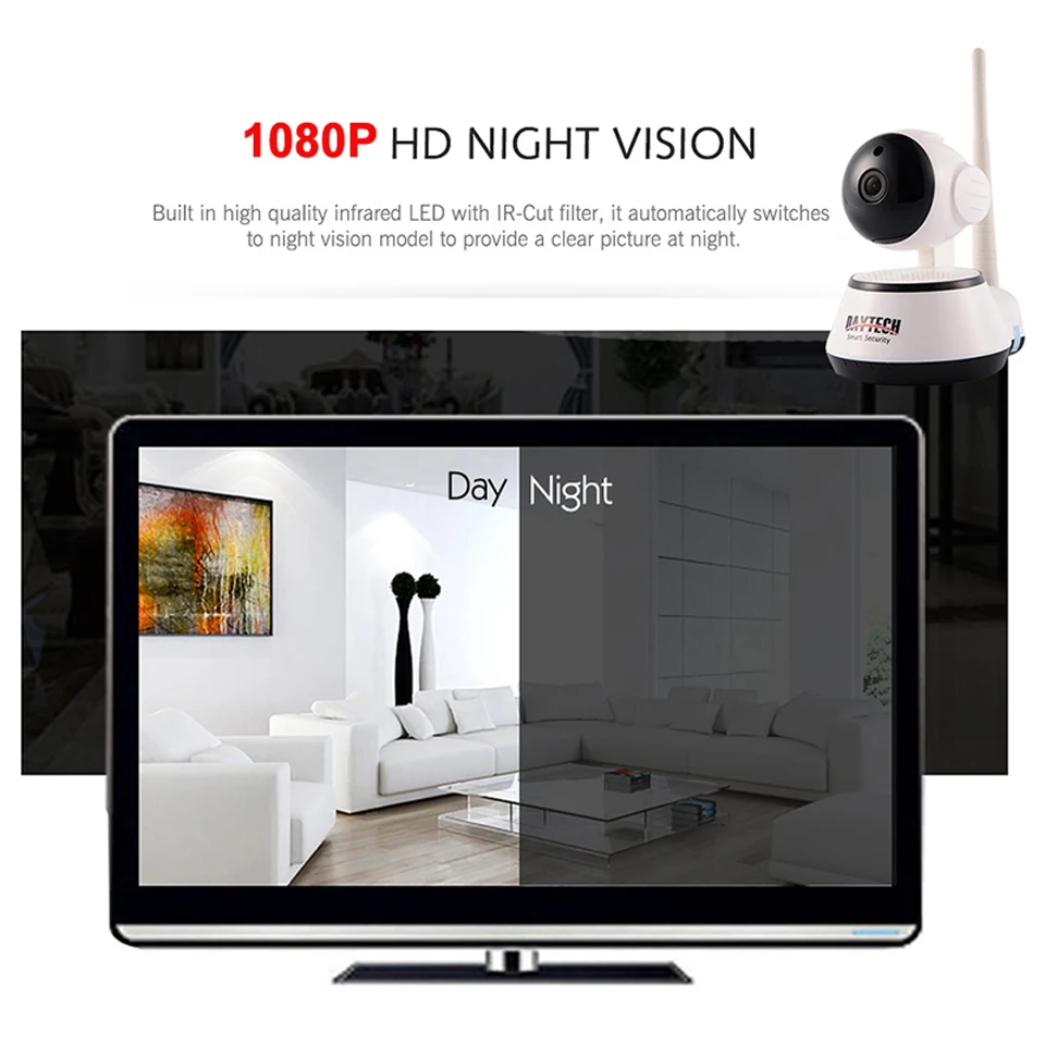 Беспроводная ip-камера DAYTECH 1080P для домашнего наблюдения, WiFi, сетевая камера видеонаблюдения, детский монитор, двухстороннее аудио, ИК, ночное видение, панорамирование, наклон