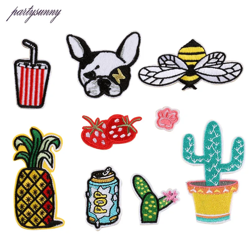 PF Мультфильм Патчи Кактус Пить Пчелы Вышитые Патч для Одежды Платье Куртка