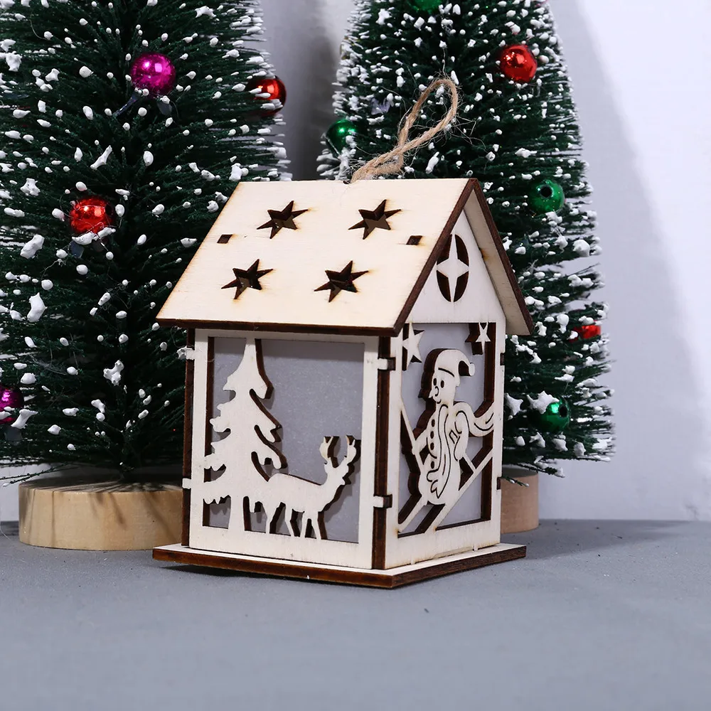 Рождественские DIY деревянные подвесные украшения светодиодный светильник деревянные куклы дом Вилла рождественские украшения для рождественской елки подвесной Декор Дом