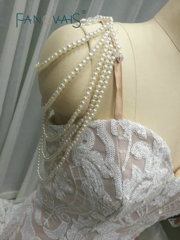 Кружева Русалка свадебные платья спагетти жемчуг роскошные robe de mariee Vestido novia 2019