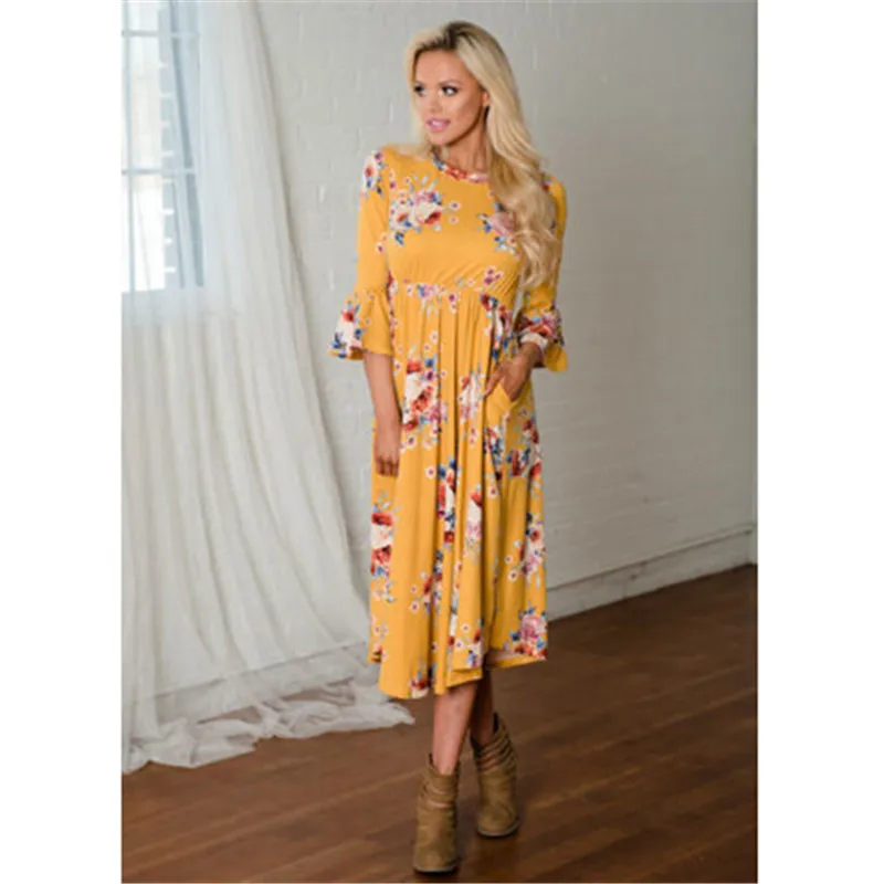 Женское платье макси с цветочным принтом длинное рукавом бабочкой пляжный