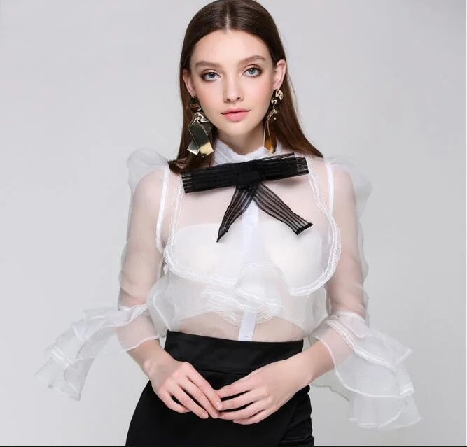 Женская прозрачная ажурная сетчатая пряжа элегантная женская офисная рубашка с