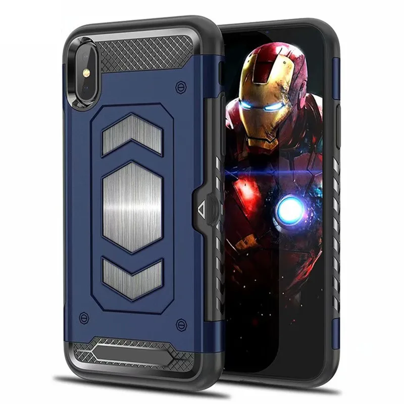 blue Для Iphone 11 Pro MAX XS XR чехол противоударный Гибридный PC Автомобильный Магнитный чехол с присоской для Iphone X 6 6S 7 8 Plus чехол со слотом для карт - Цвет: blue