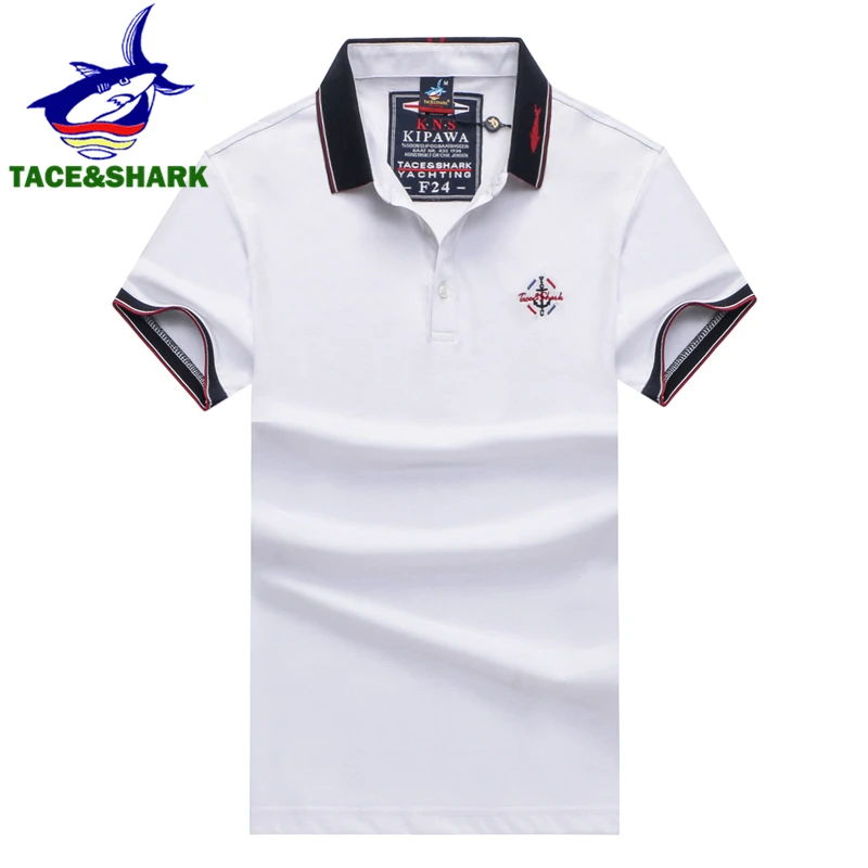 TACE & SHARK бренд 2018 Модные мужские однотонные топы поло с воротником Акула хлопок