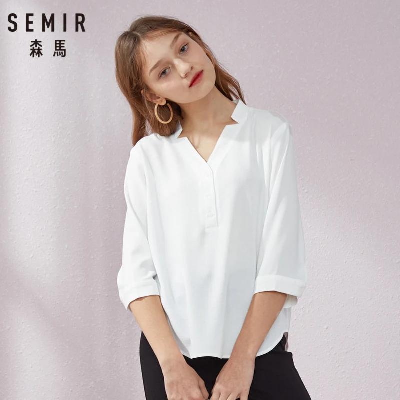 SEMIR рубашка женская однотонная с v-образным вырезом 2019 летний Шикарный