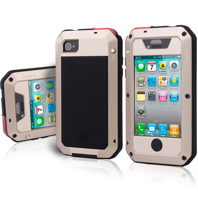 Luxury Doom armor Dirt Shock Waterproof Metal Aluminum Gorilla Cover Case For Apple iPhone Models 4 4s + Tempered glass |