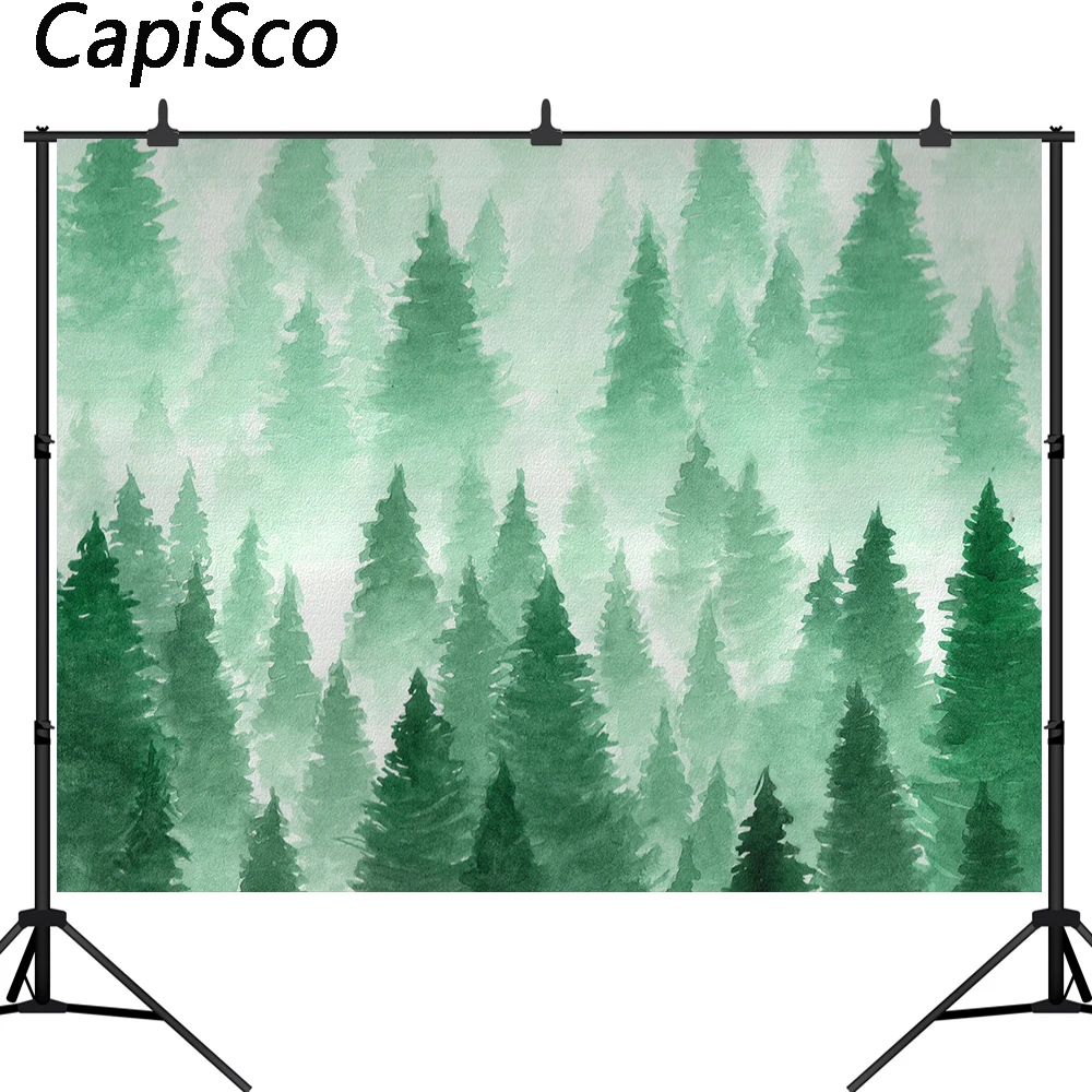 

Capisco Watercolor Christmas Tree Backdrop Photography Green Forest Background Baby Portrait Photobooth Newborn Photo Props
