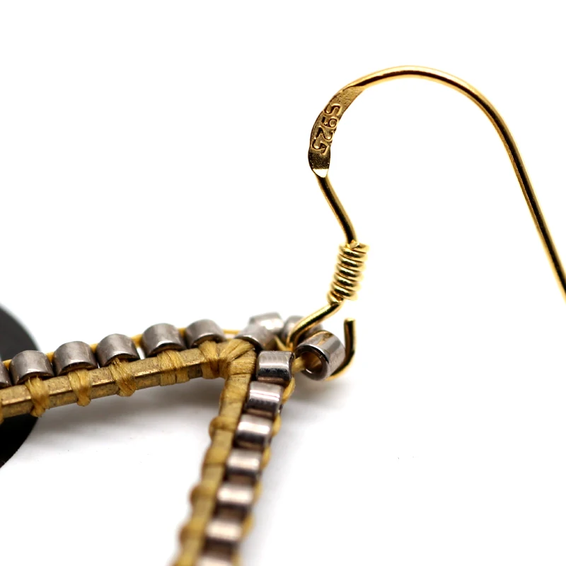 

FAIRYWOO 925 Silver Miyuki Ethnic Geometric Drop Earring Beaded Tassel Woven Handemade Gifts Women Wholesale Crystal Earring