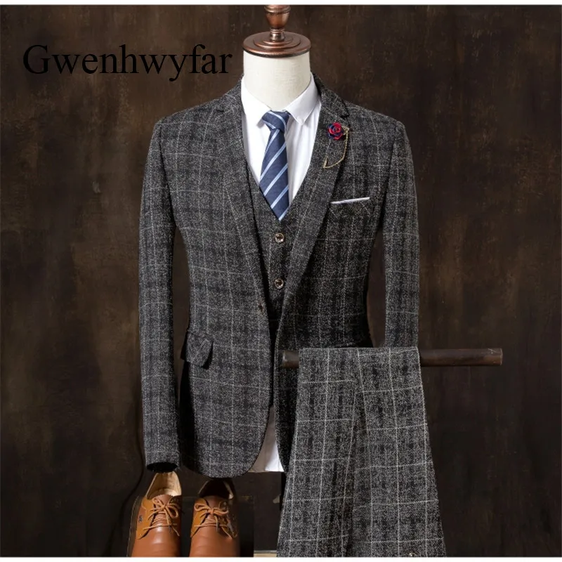 Gwenhwyfar Morning Style осенне зимние мужские костюмы твидовое мужское деловое темно синее