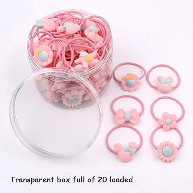 plastic box pink 20 шт./лот, кавайные эластичные резинки для волос для девочек, резинки для волос, резинки для волос, повязки для волос, аксессуары для волос, для новорожденных, Детская резинка для волос - Цвет: plastic box pink
