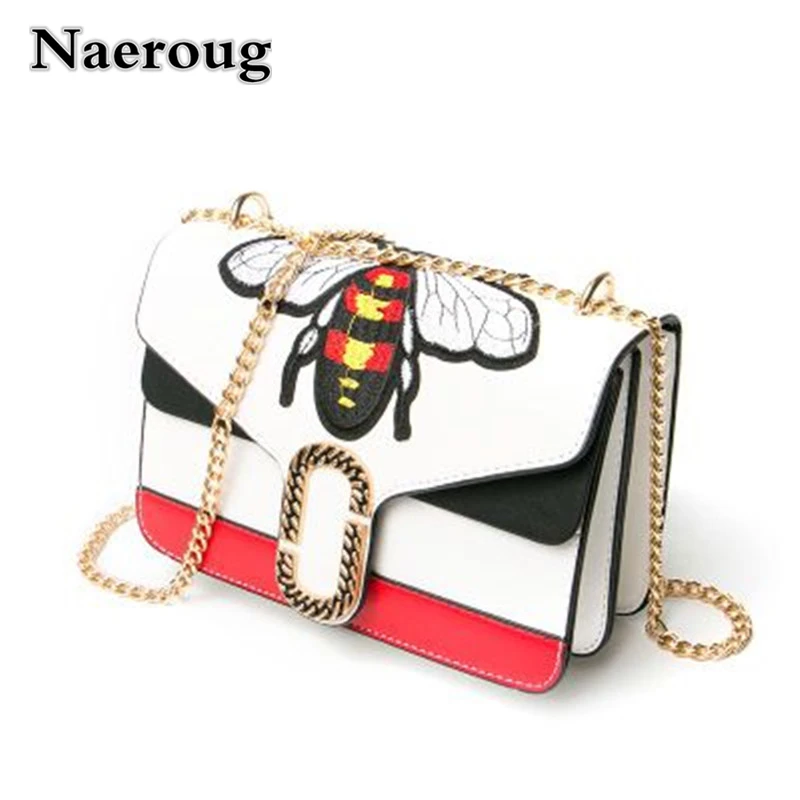 Luxury Brand Bag Women Gold Chain Shoulder Bags Embroidery Bee Logo Crossbody Famous Design Female Flap Handbags Bolsas Sac | Багаж и