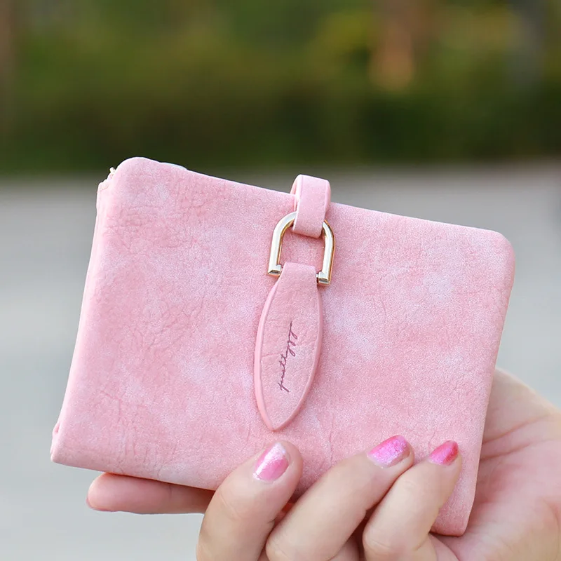 Pink Prettyzys женский короткий клатч с застежкой-защелкой винтажный матовый женский кошелек модный маленький женский кошелек короткий держатель для карт - Цвет: Pink