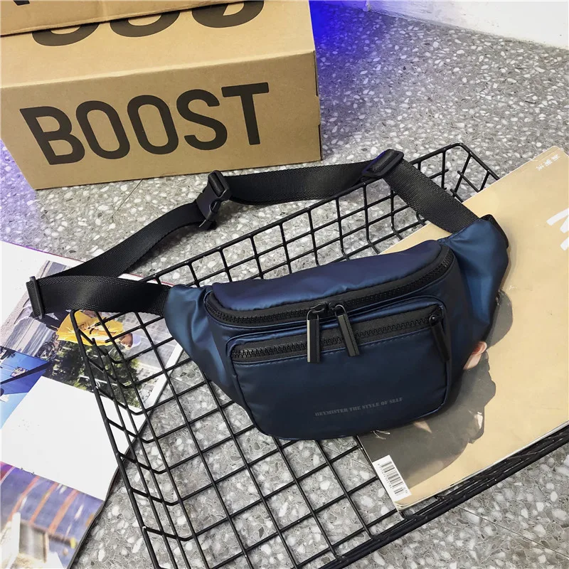 Fashion Fanny Pack Black Waterproof Money Belt Bag Men Purse Teenager's Travel Wallet Belt Male Waist Bags Crossbody Chest Bag - Color: blue